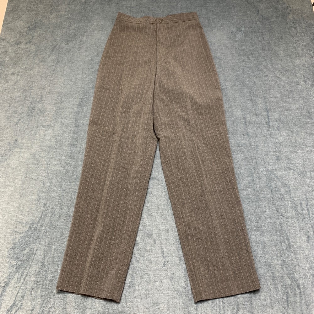 BRIGGS Chino Pants Womens 4P 25x28.5 Petite Gray Pinstripe Flat Front Straight